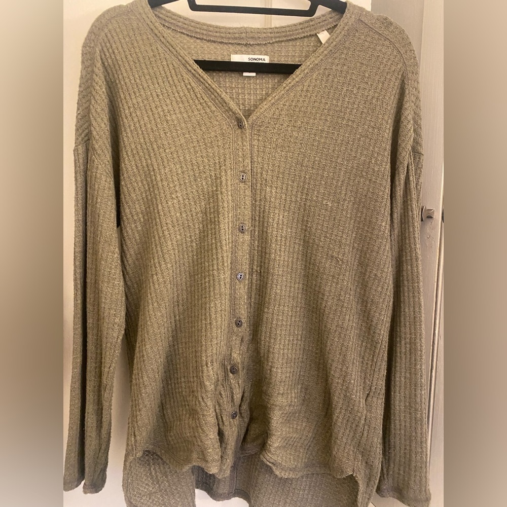 Olive green waffle weave button down